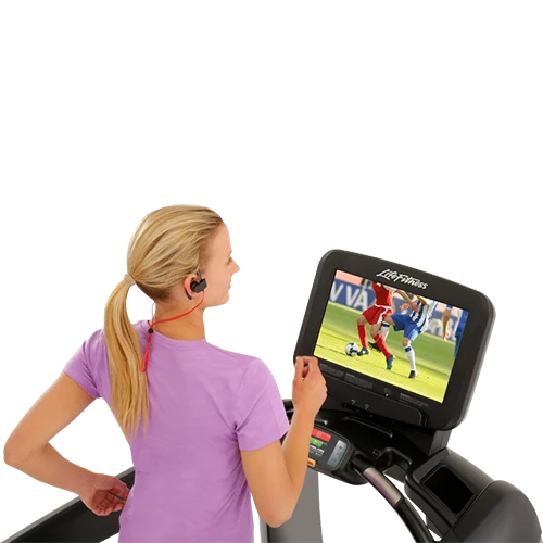 Discover-SE3-Console-Treadmill-CloseUp-Female-running-with-Wireless-Headphones-TVsoccer-252-copy500 Refurbished Elevation Series Treadmill with Discover SE3 (PO-95T DISC SE3)